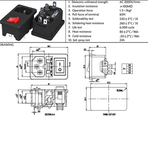 Kompakte Bauform IEC320 C14 Modulare Steckdose mit eingebauter Sicherung - Bild 5 von 52