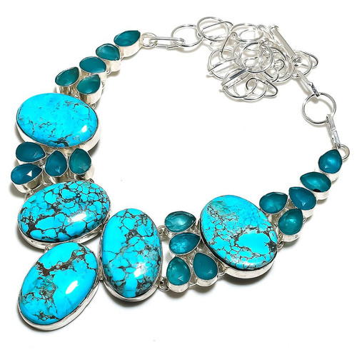 Tibetan Turquoise Gemstone 925 Sterling Silver Jewelry Necklace 18" - Bild 3 von 7