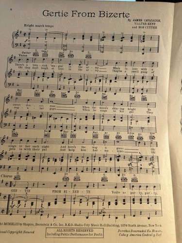 C 1943 WW2 wartime sheet music ‘Gertie From Bizerte’ by Bob Cutter - Picture 2 of 2