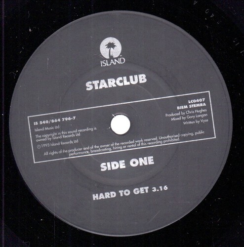 Starclub Hard To Get 7" vinyl UK Island 1993 pic sleeve IS540 - Picture 3 of 3