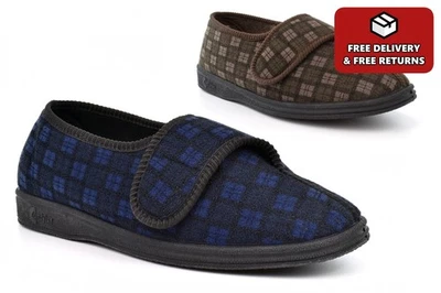 Mens Wide Fit Slippers EE Width Extra Wide Slippers Touch Fastening Washable - Image 1 of 2