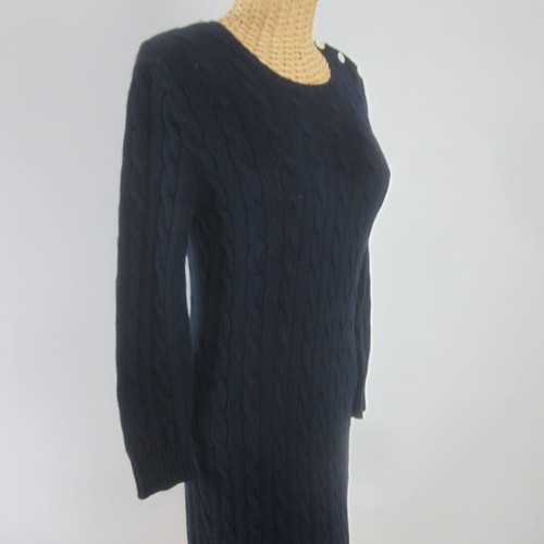 Rugby Ralph Lauren Sweater Dress Cashmere Wool Blend Small Navy Blue Cable Knit - Picture 10 of 15