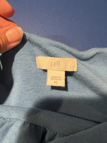 Top camicia J Jill XL blu tinta unita manica 3/4 volant cotone elasticizzato pesante - Foto 5 di 6