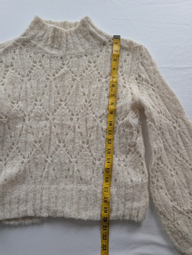 REFORMATION Lexi Alpaca Pointelle Mock Neck Cropped Sweater Balloon Sleeve Sz S - Picture 11 of 14