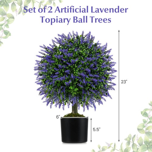 Set of 2 Artificial Lavender Topiary Ball Trees 23" Faux Boxwood Ball Tree - Picture 2 of 10