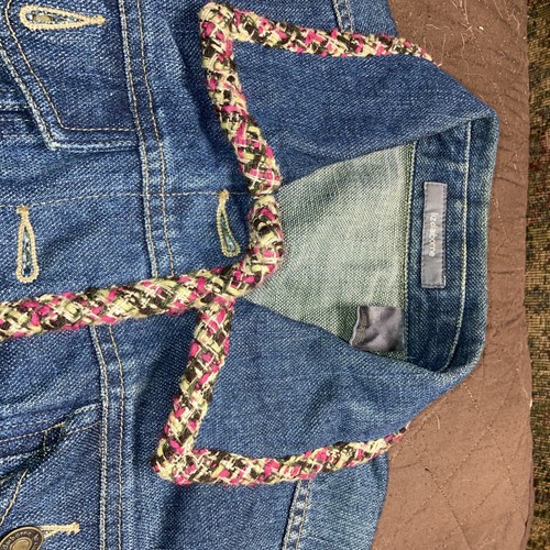 Denim Jeans Damen Kurzjacke Karomaterial Fransen Liz Clairborne Lrg Knopf - Bild 7 von 7