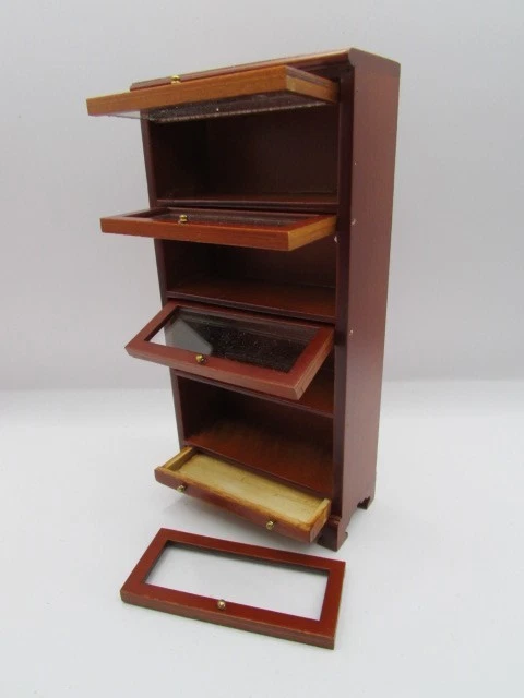 Dollhouse Miniature Bookcase Walnut 4 Clear Cabinets T6870 - Missing Hinges - Image 2 of 3