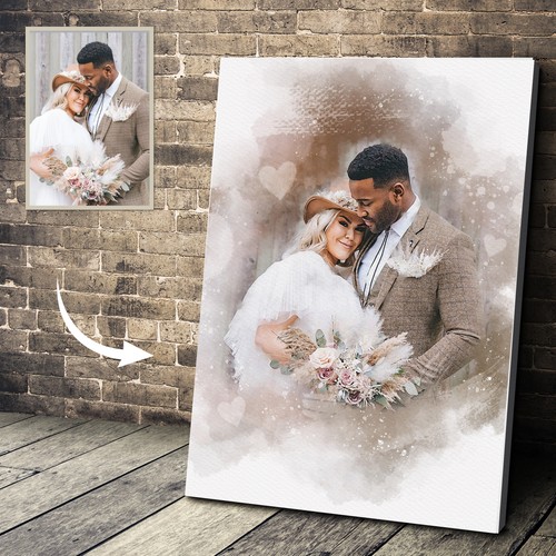 Wedding Anniversary Gift Watercolour Portrait From Photo Framed Print Canvas Art - Picture 4 of 9