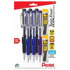 Pentel Twist-Erase Click Mechanical Pencil (0.9mm), 6 Pack with 2 Pack of Lead R