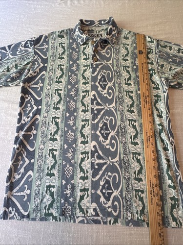 Vintage 90s Bugle Boy Polo Abstract Print Geometric Pattern Size Large Blue Camp - Picture 5 of 8