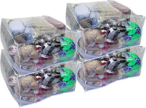 Paquete de 4 bolsas de almacenamiento Jumbo de vinilo de alta resistencia con cremallera de 24" x 20" x 11", transparentes - Imagen 1 de 5