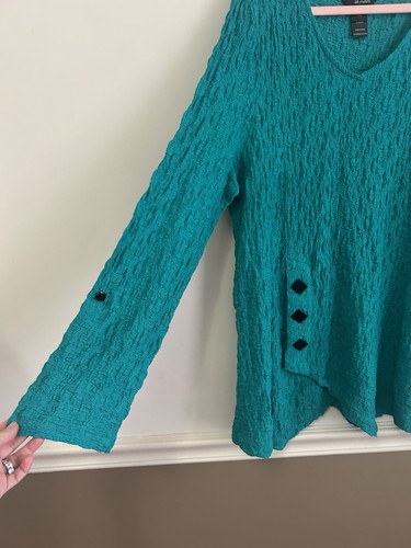 Ali Miles Women's Textured Tunic Size XL Green Roll Tab Sleeves Big Button Artsy - Picture 3 of 10