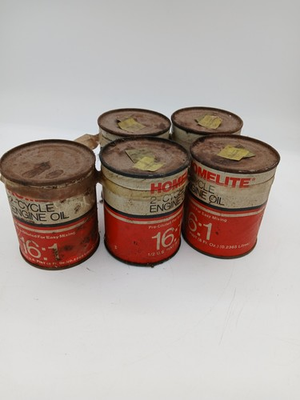 #ad #ad 5 vintage homelite 2 Cycle 8 Ounce rare 16:1 Unopened Metal Oil Cans $22.89