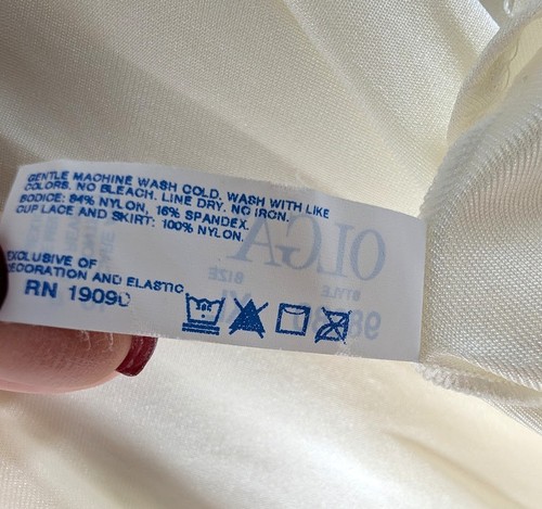 Vintage Olga Kleid Gr.XL Maxi Nachthemd tiefer Ausschnitt Spitzenbesatz creme elfenbein 98280 - Bild 7 von 7