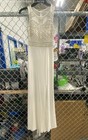 Morgan & Co White Metallic Beaded Mesh Bodice Formal Maxi Gown Dress Sz 0 As Is