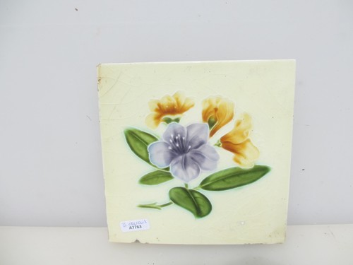Antique Ceramic Tile Old Flowers Vintage Nouveau Floral Flowers Edwardian - Picture 4 of 16