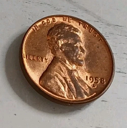 1958-D AU Red Lincoln Wheat Cent ~ Free Shipping! #1