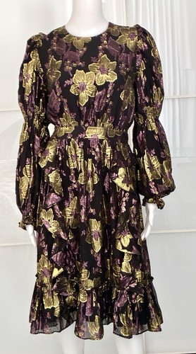 Vestido Front Row by Sara and Goldy Metálico Seda Volantes con Mangas Hinchadas XL - Imagen 2 de 9