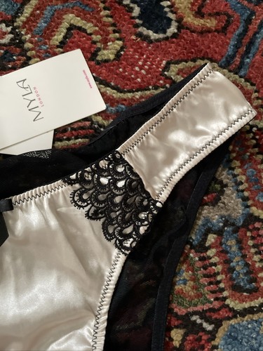 NWT Myla London Talullah Hipster Brief Panty Sz M Nude Black Silk Lace Mesh - Picture 2 of 5