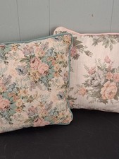 2 Vintage French Country Floral Flowers Tapestry Pillows Pink  Blue 11" Square