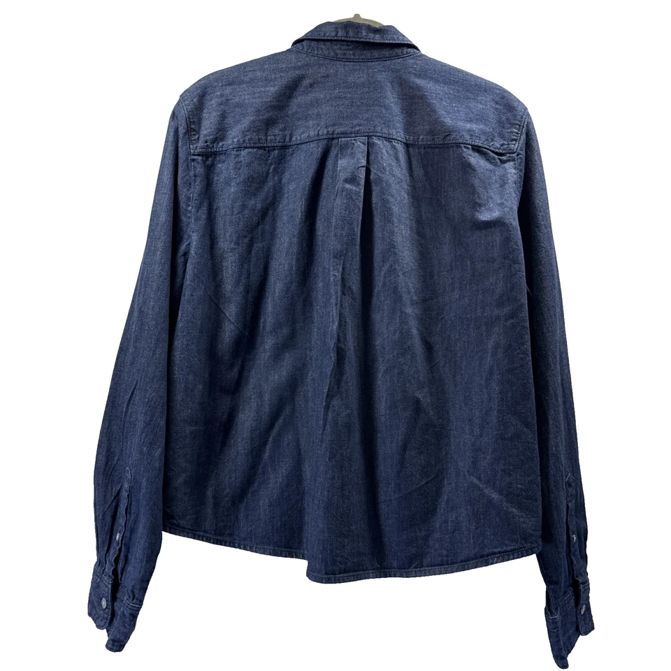Blusa de mezclilla para mujer J Crew talla M azul oscuro con botones manga larga algodón Foto 2 de 4
