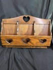 Vintage Wood Wall Mount Mail Holder Organizer Cut Out Hearts with Hooks