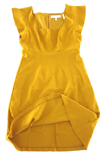 LARK & RO Mustard Yellow Stretch Cap Sleeve Pocket Square Neck Sheath Dress 6 - Picture 5 of 5