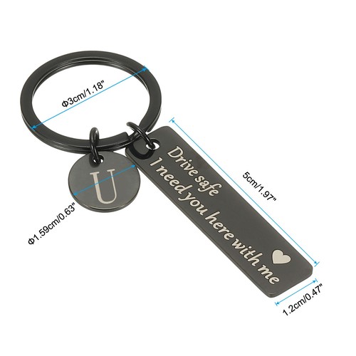 Drive Safe Keychain, 1 Set Letter U Keychain I Need You Here with Me, Black - Picture 2 of 6