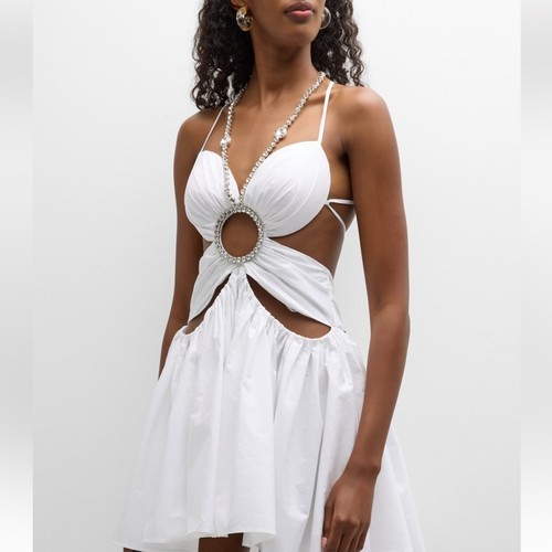 AREA Crystal Gathered Butterfly Cutout Poplin Mini Dress - Picture 3 of 16