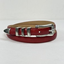 VTG Brighton Lizard Embossed Red Leather Belt Silver Scroll Buckle And Tip L34