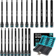 LIBRATON 3/8" Drive Long Impact Hex Bit Socket Set, Allen Sockets, 6 inch 