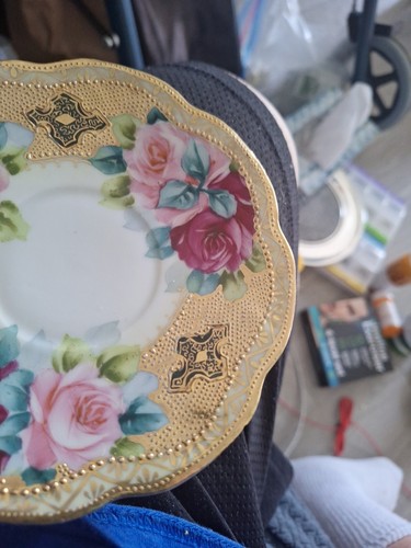 Vintage Gilt-Encrusted, Embossed, Hand-painted Nippon Plate, Great Condition - Picture 3 of 10