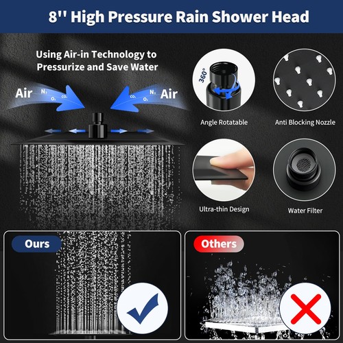 Shower Head 8'' Rain Shower Head with Handheld Spary, High Pressure Rainfall ... - Bild 3 von 6