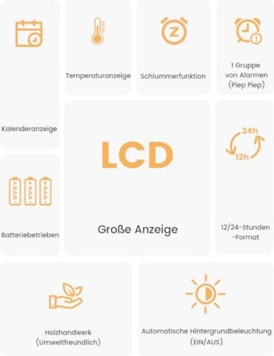 Holz Digital Wecker | Sensor Temp | Snooze Modus - Bild 3 von 7