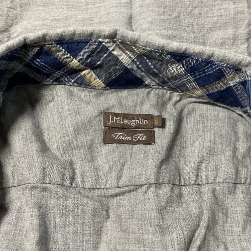 J McLaughlin Shirt Mens Large Gray Trim Fit Long Sleeve Button Down Preppy - Picture 5 of 7