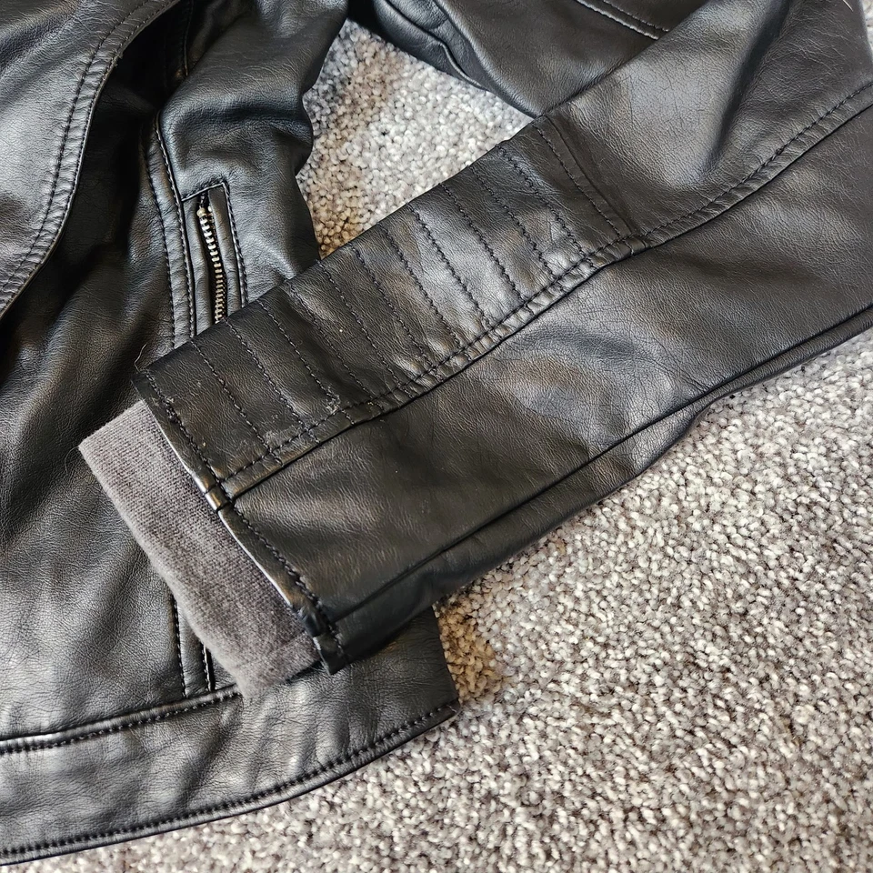 Hollister ~ Sudadera con Capucha de Cuero Sintético Moto Chaqueta de Motocicleta ~ Negro/Gris ~ Talla Pequeña ~ NUEVO SIN ETIQUETAS Foto 3 de 4