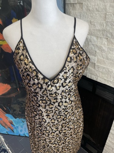 BB Dakota NWT Leopard Print Short Sequin Spagahtti Strap Mini Dress Size 6 - Picture 3 of 12