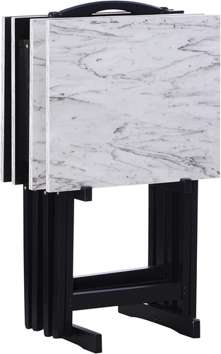 Tray Table Set, 15.75"D X 18.9"W X 26.38"H, White - Picture 4 of 12