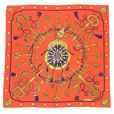 Hermes Les Cles The Keys Silk Scarf Carre 90 Orange Violet 35in Square