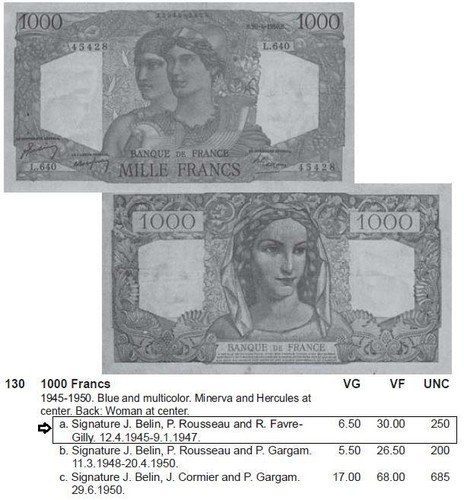 12.9.1946 BANQUE DE FRANCE 1000 FRANCS ~Sig. 1~ **RARE** (( GEM UNC )) - Picture 9 of 9