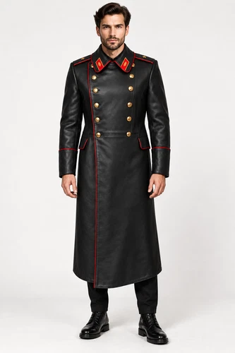 Soviet Military Overcoat Russian Army Black long Winter Warm Leather Overcoat image 5
