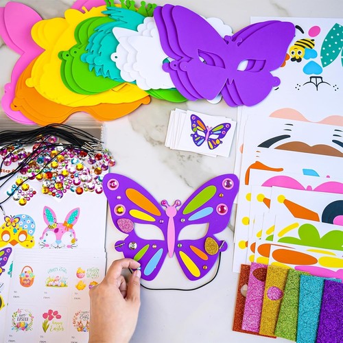 Winlyn 24 Sets Spring Masks Craft Kits DIY Foam Easter Kids Party Mask Orange - Picture 4 of 9