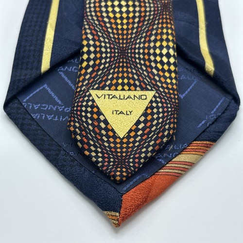 Vitaliano Pancaldi Italien Seidenkrawatte Abstrakt Orange Gold Marine 62x4" Extra Lang Vintage - Bild 9 von 20