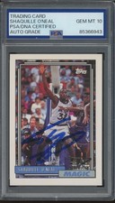 1992 Topps #362 Shaquille O'Neal Autograph RC Rookie Gem Mint PSA DNA 10 Auto
