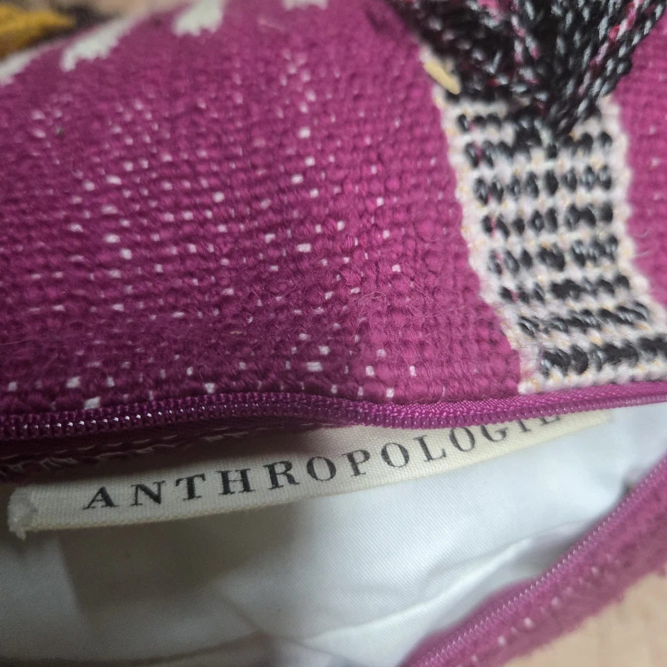 Anthropologie All Roads Lumbar Pillow 12x25” Purple Knit Tassels Metallic Thread - Image 3 of 4