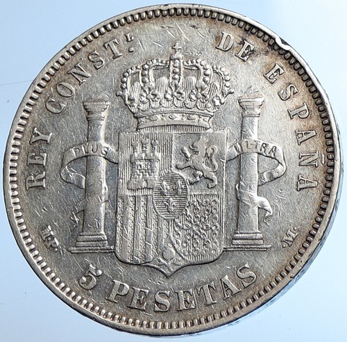 1890 SPAIN with Spanish King ALFONSO XIII Antique Silver 5 Pesetas Coin i108414 - Picture 2 of 3
