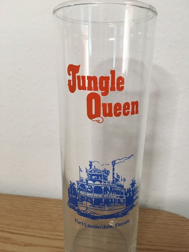 Vintage Jungle Queen Tall Slim Glass From Fort Lauderdale Florida Size 7” X 2.5” - Picture 2 of 4