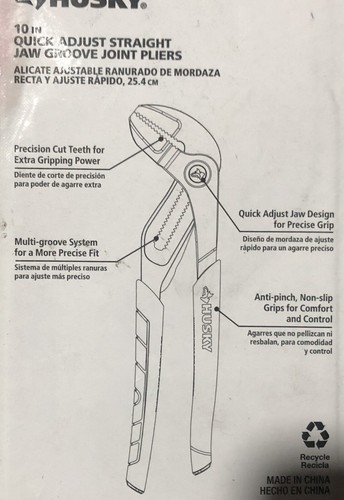 Quick Adjust Straight Jaw Groove Joint Pliers 10" And Standard Pliers 8” Husky - Picture 2 of 3