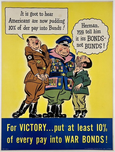 Original Vintage Poster FOR VICTORY PUT 10% IN WAR BONDS Propaganda USA WWII OL - Picture 1 of 5