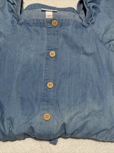 Cat & Jack Romper Girls Blue Denim Short Sleeve Knotted Waist Button Front Large - Picture 5 of 5